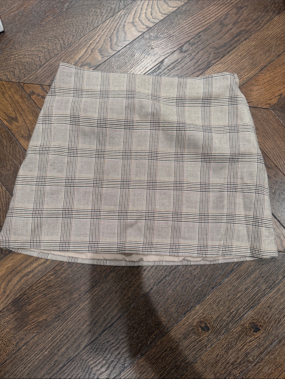 Plaid Mini Skirt in Beige
